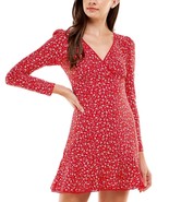City Studios Juniors&#39; Lace-Trim Puff-Shoulder Dress Red Cream-LARGE - $30.14 CAD