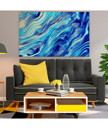 Blue Tan Smoke Wave Landscape Abstract Shapes Illustrations , Canvas Wal... - £28.30 GBP+
