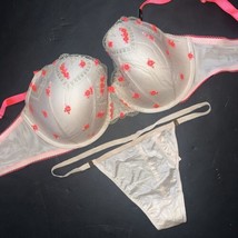 Victoria&#39;s Secret 38DD BRA SET M,XL Thong Beige neon ORANGE Gold heart e... - $69.29