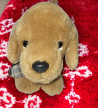 Target Plush Lab Retriever Yellow Golden Playful Puppy Dog Stuffed Plaid Bow 9&quot; - £7.33 GBP