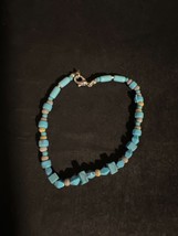Vintage Silver Tone And Faux Turquois Beaded Bracelet 9&quot; (365) - $7.50