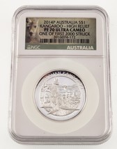 2014-P Australie S $1 Kangourou Haut Relief NGC PF70 Ultra Camée W / Boî... - £85.96 GBP