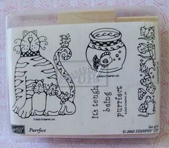 NEW Stampin Up Purrfect Rubber Wood Mounted Stamps Goldfish Bowl Mice 2003 Vtg - £11.79 GBP