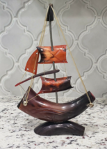 Vintage Hand Carved From Animal Horns Sailboat Ship Boat Red Toned - £15.41 GBP