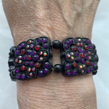 Vintage rhinestone stretch bracelet  WhimsyGoth Purple Red Black XL 8 In... - $8.80