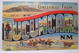 Greetings From Tucumcari New Mexico Large Letter Linen Postcard Cowboys Horses - £7.63 GBP