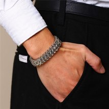 Punk 12.5mm Wave Link Chain Bracelets for Men silver color Stainless Steel Never - £17.97 GBP