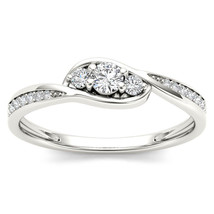 10K White Gold 0.22 Ct Diamond Three Stone Bypass Engagement Ring - £240.54 GBP