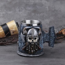 Danegeld Tankard Mug Stainless Steel Resin Skull Viking Coffee Beer Cup Men Gift - £34.41 GBP