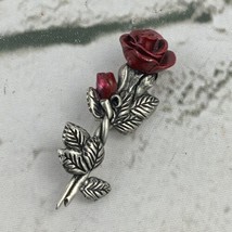 Long Stem Red Rose QPP Pewter Brooch Pin Fashion  - $11.88