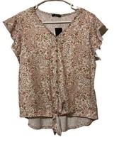 Storybuk Womens Paisley Multi Color Top Size Small Tie Front Short Sleeve NWT - $14.75