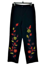 Forwear New York Black Dress Pants Size 10 Embroidered Beaded Leafy Vine Floral - £16.62 GBP
