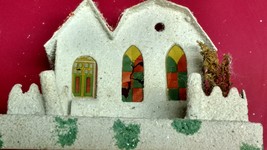 Vintage PUTZ Christmas Village Large Cardboard House Stained Glass Churc... - $47.99