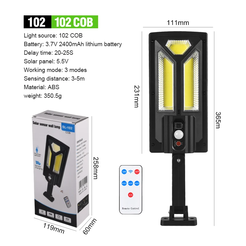 Solar Outdoor Lights 182 SMD COB 3000LM LED Security Lights with Remote Control  - £57.22 GBP