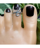Solid 14K White Gold Plated Adjustable Beautiful Snake Toe Foot Ring Women - £49.45 GBP
