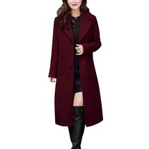 Women&#39;S Big Notch Lapel Single Breasted Mid-Long Wool Blend Coat (Medium, Wine R - $111.99