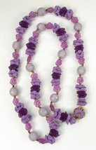 Vintage Miriam Haskell Flower Lavender Plastic Glass Beaded Necklace 29&quot; Signed - £135.91 GBP