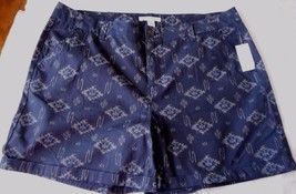 Women&#39;s Missy Canyon River Blue Chino Shorts Size 16 Blue Print New W Tags - $17.79