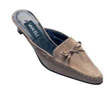 VAN ELI Womens Shoes Beige Suede Leather Kitten Heel Mules Moccasin Look... - $20.69
