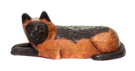 Vintage Hand-carved Wooden Cat Sculpture Back Ornate Made in Ghana Africa 10.5&quot; - £19.82 GBP