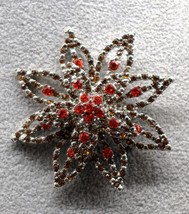 Vintage Retro Flower Orange Rhinestone Aster Pin Brooch Silver Tone Beau... - $466.29 MXN
