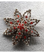 Vintage Retro Flower Orange Rhinestone Aster Pin Brooch Silver Tone Beau... - $35.03 CAD