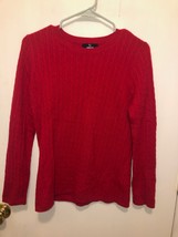 Lands End Womens Medium 10-12 Red Cable Knit Cashmere Sweater EUC - $19.79