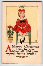 Glad Christmas Postcard Seated Girl Poinsettia Plant Tuck 1916 Series 553 Signed - £15.82 GBP