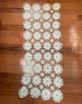 Handmade Crochet Lace Table Runner 31&quot; x 13&quot; Light Cream Floral Doily St... - $13.28