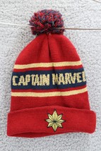 Captain Marvel Weave Knit Unisex Beanie Red Winter Pom Pom - £3.95 GBP