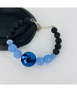 Bracelet Blue Swarovski Crystal Black Lava Rock Sparkle Boho Adjustable - £27.52 GBP