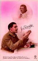 Vtg 1910s RPPC PC Paris - Romance - &quot;Souvenir&quot; WW1 Soldier - UNP - £15.55 GBP