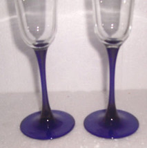 Luminarc Arocroc Champagne Cobalt Blue Long Stem Flute Glasses - Made In France - £25.16 GBP