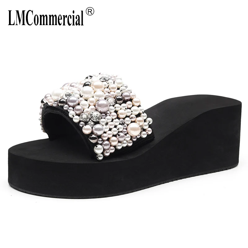 Pearl Beach Slippers Womens Holiday Fashion Slippers Women Slopes Outside Summer - £27.64 GBP+