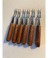 6 Vintage Wood Handle Stainless Steel Cheese Cocktail Appetizer Forks - $15.00