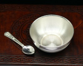 999 solid sterling silver handmade bowl and spoon little kids utensils s... - £62.14 GBP