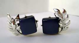 Vintage Coro Clip Earrings Navy Blue Lucite Silver tone Leaf&#39;s  1950-60’s - £11.00 GBP