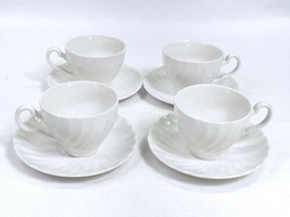 Vtg Johnson Brothers Ironstone Cup Saucer Set of 4 Regency White Swirl C... - £15.43 GBP