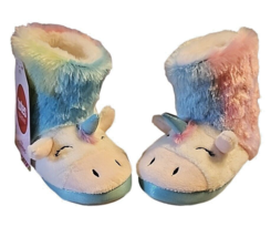 Size 11/12 Childs Kids Totes Toasties Unicorn Slippers Rainbow Faux Fur NEW - £18.67 GBP