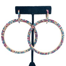 multi colors crystals extra large dangle hoop earrings - $29.08