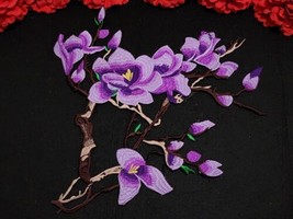 Fashion Purple flower patches, Iron on embroidered Magnolia patch  - $10.88
