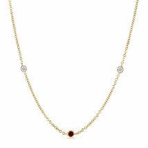 ANGARA Round Ruby and Diamond Station Necklace in 14K Solid Gold | 18&quot; Chain - £692.06 GBP
