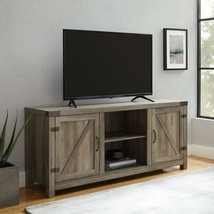 Wood TV Stand TVs up to 65-in Rustic Grey Farmhouse Barn Doors Storage Shelves - £157.74 GBP