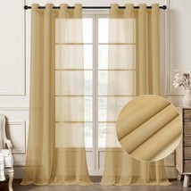 Stripe Gold Sheer Curtains 108 Inch Length 2 Panels With Grommets Semi - £28.10 GBP