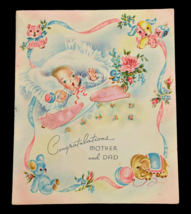 1950s New Baby Girl Card The Betsy Ross Line Real Pink Ribbon Vintage Used - £4.58 GBP
