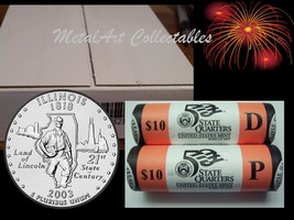 2003 ILLINOIS P &amp; D OFFICIAL US MINT STATEHOOD QUARTER ROLLS UNOPENED BOX - $58.95