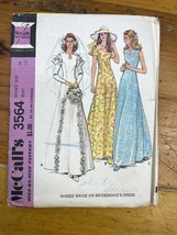 McCalls 3564 Vintage Bride or Bridesmaid Dress Pattern Size 14 1973 Princess  - £18.48 GBP