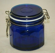 Cobalt Blue Ribbed Glass Food Storage Holder Wire Locking Lid Unknown Ma... - $32.66