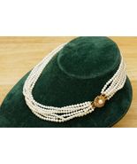 Vintage Jewelry Hollywood Regency 6 Strand Pearl Statement Necklace 16" Choker - $54.44