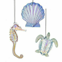 Kurt Adler 3/A Iridescent Acrylic Sea Life Xmas Ornaments SHELL/TURTLE/SEAHORSE - £14.76 GBP